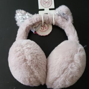 Blush Colored Earmuffs w/ Silver Sequin Cat Ears